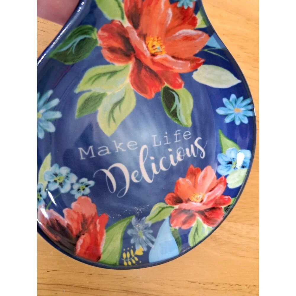Pioneer Woman Spring Bouquet Spoon Rest Blue Floral MAKE LIFE DELICIOUS 2018